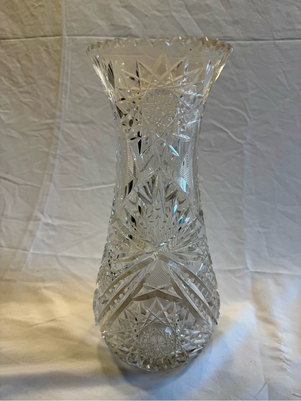 American Brilliant Period Cut Glass Vase 11 1/2” T -cut Geometric Designs - VGC